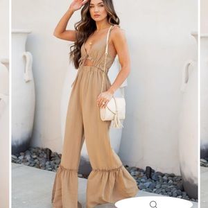 VICI Give a little cutout ruffle tie jumpsuit